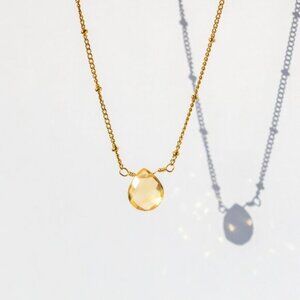 Citrine Pendant Necklace Gorgeous Everyday Necklace Waterproof Non-Tarnish Gold